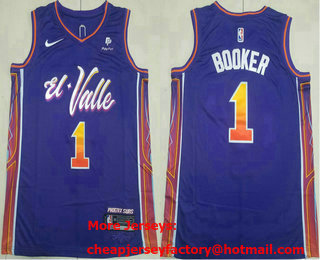 Men's Phoenix Suns #1 Devin Booker Purple 2023 City Icon Sponsor Swingman Jersey
