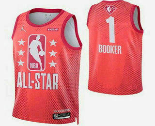 Men's Phoenix Suns #1 Devin Booker Red Diamond 75th 2022 All Star Heat Press Jersey