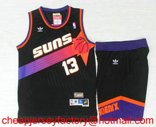 Men's Phoenix Suns #13 Steve Nash Black Hardwood Classics Soul Swingman Throwback Jersey With Shorts