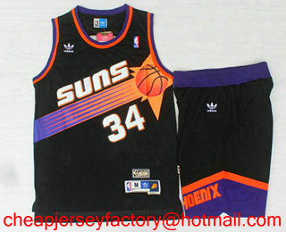 Men's Phoenix Suns #34 Charles Barkley Black Hardwood Classics Soul Swingman Throwback Jersey With Shorts