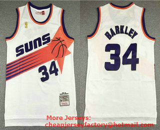 Men's Phoenix Suns #34 Charles Barkley White 1992-93 Hardwood Classics Soul Swingman Throwback Jersey