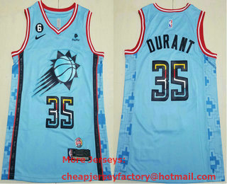 Men's Phoenix Suns #35 Kevin Durant Blue 2022 City 6 Patch Sponsor Icon Swingman Jersey