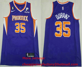 Men's Phoenix Suns #35 Kevin Durant Purple 6 Patch Sponsor Icon Swingman Jersey