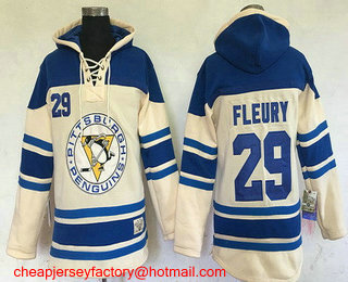 Men's Pittsburgh Penguins #29 Marc-Andre Fleury Cream Stitched NHL Old Time Hockey Hoodie