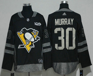 Men's Pittsburgh Penguins #30 Matt Murray Black 100th Anniversary Stitched NHL 2017 Hockey Jersey