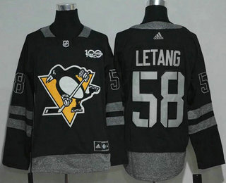 Men's Pittsburgh Penguins #58 Kris Letang Black 100th Anniversary Stitched NHL 2017 Hockey Jersey