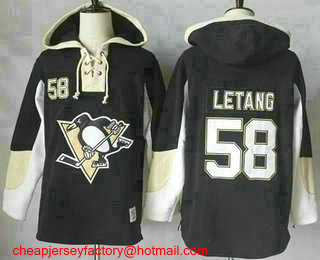 Men's Pittsburgh Penguins #58 Kris Letang Black Pullover Hoodie Stitched NHL Jersey