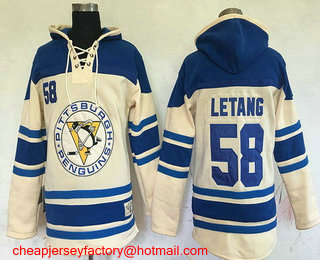 Men's Pittsburgh Penguins #58 Kris Letang Cream Stitched NHL Old Time Hockey Hoodie