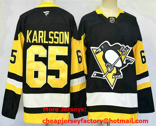 Men's Pittsburgh Penguins #65 Erik Karlsson Black 2024 Stitched Jersey