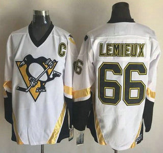 Men's Pittsburgh Penguins #66 Mario Lemieux 2002-03 White CCM Vintage Throwback Jersey
