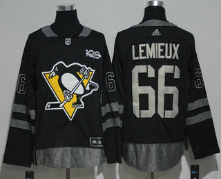 Men's Pittsburgh Penguins #66 Mario Lemieux Black 100th Anniversary Stitched NHL 2017 Hockey Jersey