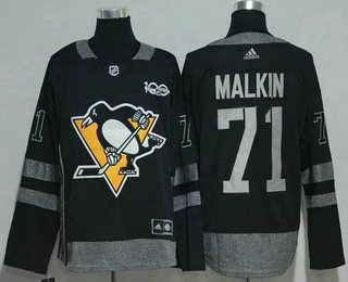 Men's Pittsburgh Penguins #71 Evgeni Malkin Black 100th Anniversary Stitched NHL 2017 Hockey Jersey