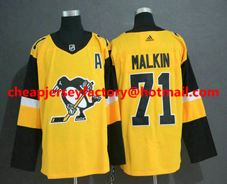 Men's Pittsburgh Penguins #71 Evgeni Malkin Yellow Alternate Adidas Stitched NHL Jersey
