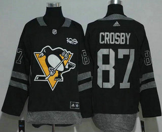 Men's Pittsburgh Penguins #87 Sidney Crosby Black 100th Anniversary Stitched NHL 2017 Hockey Jersey