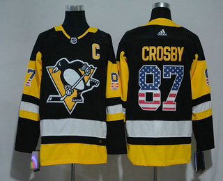Men's Pittsburgh Penguins #87 Sidney Crosby Black With USA Flag 2017-2018 Hockey Stitched NHL Jersey