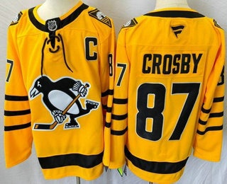 Men's Pittsburgh Penguins #87 Sidney Crosby Yellow Alternate Authentic Jersey