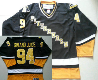 Men's Pittsburgh Penguins #94 GIN AND JUICE Snoop Dogg Black 1994 Throwback VINTAGE Hockey Jersey