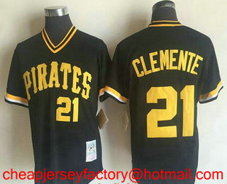 Men's Pittsburgh Pirates #21 Roberto Clemente Black Mesh Batting Practice Throwback Jersey By Mitchell & Ness
