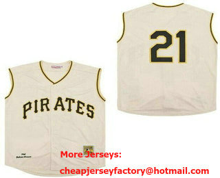 Men's Pittsburgh Pirates #21 Roberto Clemente Cream 1960 Throwback Jersey