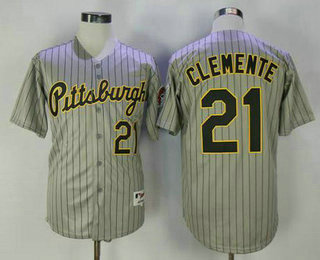 Men's Pittsburgh Pirates #21 Roberto Clemente Gray Pinstripe 1997 Throwback Turn Back The Clock MLB Collection Jersey