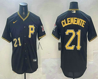 Men's Pittsburgh Pirates #21 Roberto Clemente Number Black Stitched Cool Base Nike Jersey