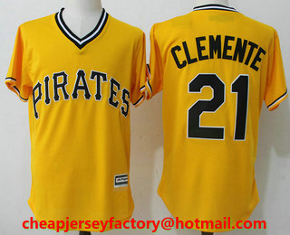 Men's Pittsburgh Pirates #21 Roberto Clemente Retired Yellow Stitched MLB Cool Base Jersey