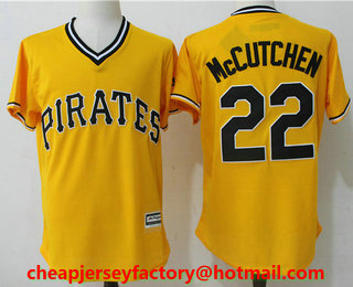 Men's Pittsburgh Pirates #22 Andrew McCutchen Yellow Stitched MLB Cool Base Jersey