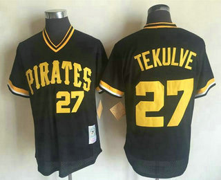 Men's Pittsburgh Pirates #27 Kent Tekulve Black Mesh Batting Practice Throwback Jersey By Mitchell & Ness