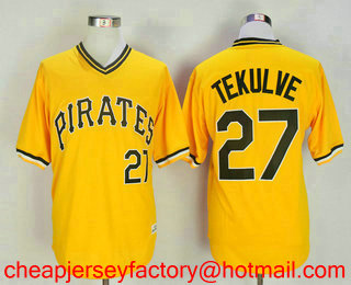 Men's Pittsburgh Pirates #27 Kent Tekulve 1979 Yellow Mitchell & Ness Throwback Jersey