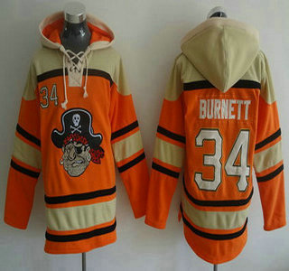 Men's Pittsburgh Pirates #34 A. J. Burnett Orange MLB Baseball Hoodie