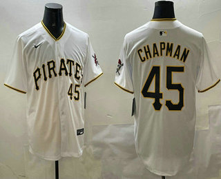 Men's Pittsburgh Pirates #45 Aroldis Chapman Number White Limited Stitched Jersey