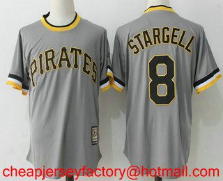 Men's Pittsburgh Pirates #8 Willie Stargell Retired Gray Pullover Stitched MLB Cooperstown Collection Jersey