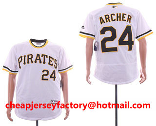 Men's Pittsburgh Pirates 24 Chris Archer White Pullover Stitched MLB Flex Base Jersey