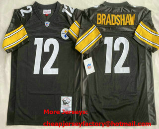 Men's Pittsburgh Steelers #12 Terry Bradshaw Black 1982 Throwback Jersey