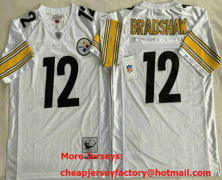 Men's Pittsburgh Steelers #12 Terry Bradshaw White 1982 Throwback Jersey