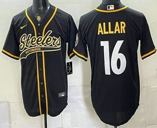 Men's Pittsburgh Steelers #16 Drew Allar Black With Patch Cool Base Stitched Baseball Jersey