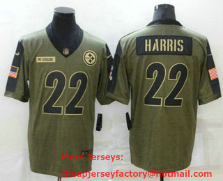 Men's Pittsburgh Steelers #22 Najee Harris 2021 Olive Salute To Service Limited Stitched Jersey