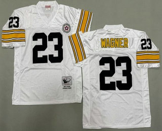 Men's Pittsburgh Steelers #23 Mike Wagner White Throwback Jersey