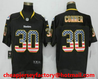 Men's Pittsburgh Steelers #30 James Conner Black USA Flag Fashion Stitched NFL Nike Elite Jersey