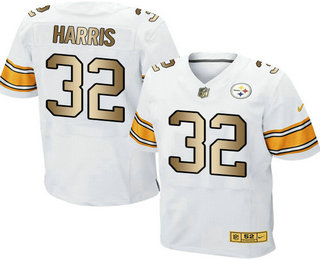 Men's Pittsburgh Steelers #32 Franco Harris White With Gold Stitched NFL Nike Elite Jersey