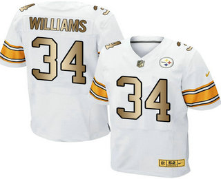 Men's Pittsburgh Steelers #34 DeAngelo Williams White With Gold Stitched NFL Nike Elite Jersey
