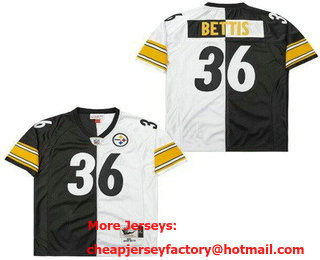 Men's Pittsburgh Steelers #36 Jerome Bettis Black White Split 2005 Throwback Jersey