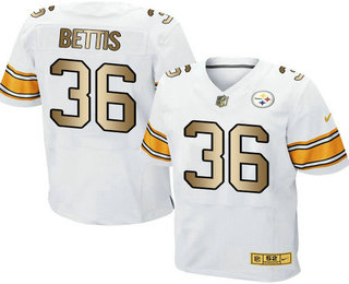 Men's Pittsburgh Steelers #36 Jerome Bettis White With Gold Stitched NFL Nike Elite Jersey