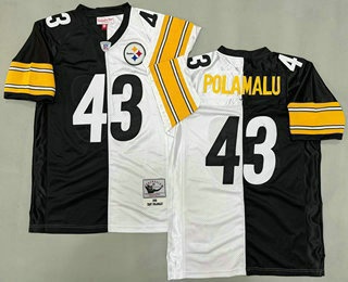 Men's Pittsburgh Steelers #43 Troy Polamalu Black White Split 2005 Throwback Jersey