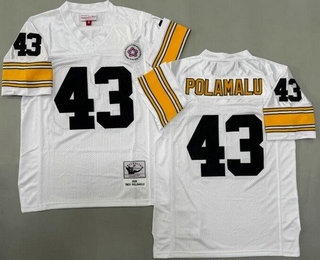 Men's Pittsburgh Steelers #43 Troy Polamalu White Alternate 2005 Throwback Jersey