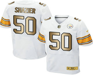 Men's Pittsburgh Steelers #50 Ryan Shazier White With Gold Stitched NFL Nike Elite Jersey