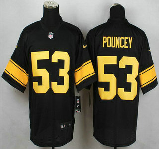 Men's Pittsburgh Steelers #53 Maurkice Pouncey Black With Yellow Nike NFL Elite Jersey