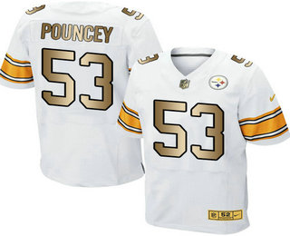 Men's Pittsburgh Steelers #53 Maurkice Pouncey White With Gold Stitched NFL Nike Elite Jersey