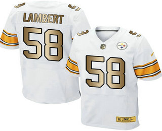 Men's Pittsburgh Steelers #58 Jack Lambert White With Gold Stitched NFL Nike Elite Jersey