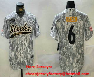 Men's Pittsburgh Steelers #6 Patrick Queen Arctic Camo 2024 Salute to Service Stitched Baseball Jersey